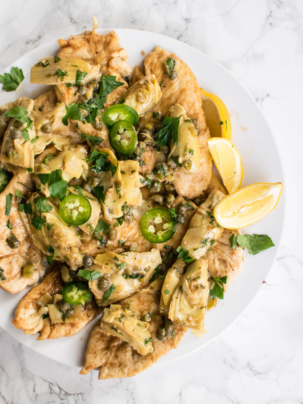 Chicken Piccata with Artichokes and Jalapeños | Carolyn's Cooking
