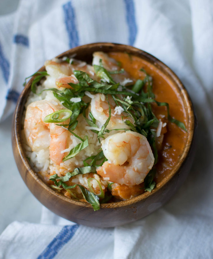 Shrimp with Coconut Rice and Tomato Pepper Sauce | Carolyn's Cooking