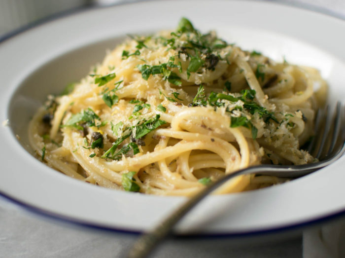 Linguine with Sardines and Fried Caper Gremolata