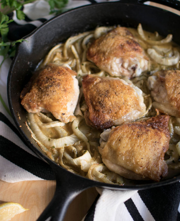 Crispy Chicken Thighs with Braised Fennel Carolyn's Cooking