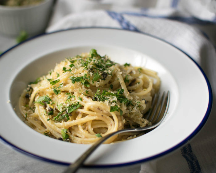 Linguine with Sardines and Fried Caper Gremolata