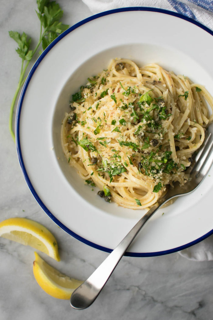 Linguine with Sardines and Fried Caper Gremolata