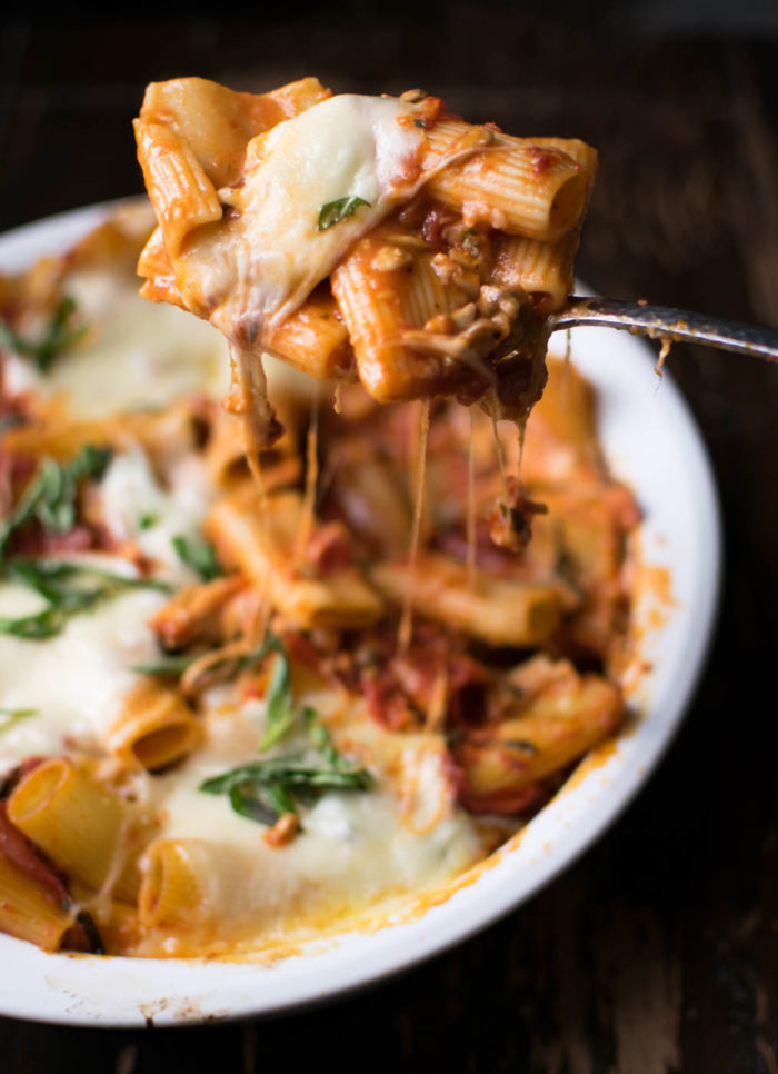 Baked Rigatoni with Pancetta and Mushrooms