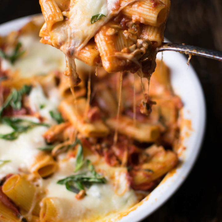 Baked Rigatoni with Pancetta and Mushrooms