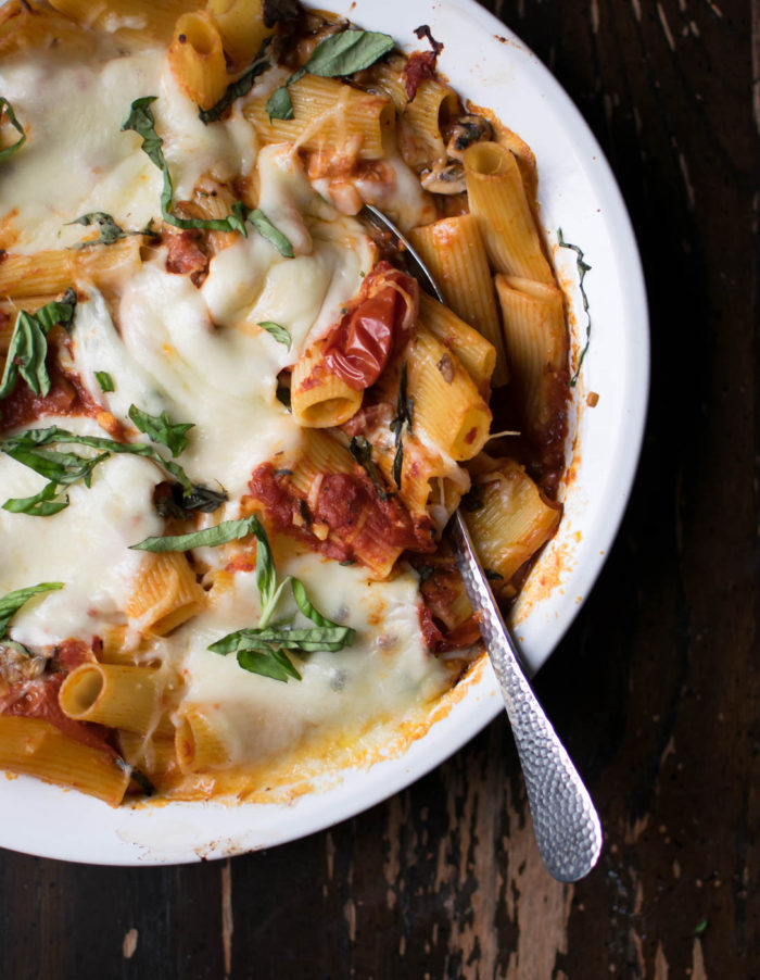 Baked Rigatoni with Pancetta and Mushrooms