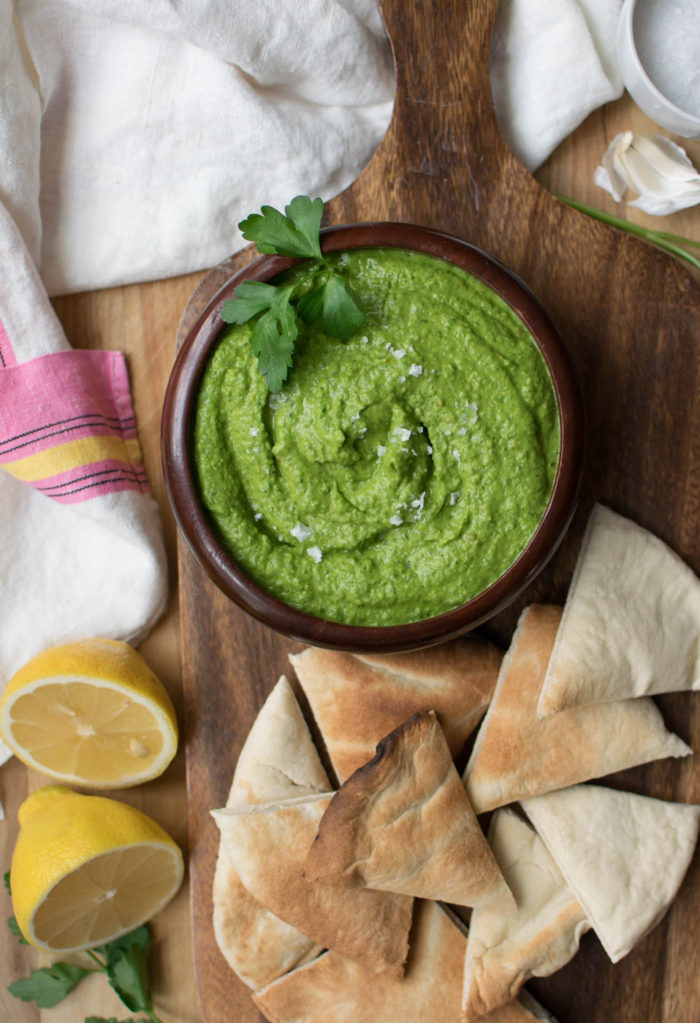 green dip with pita