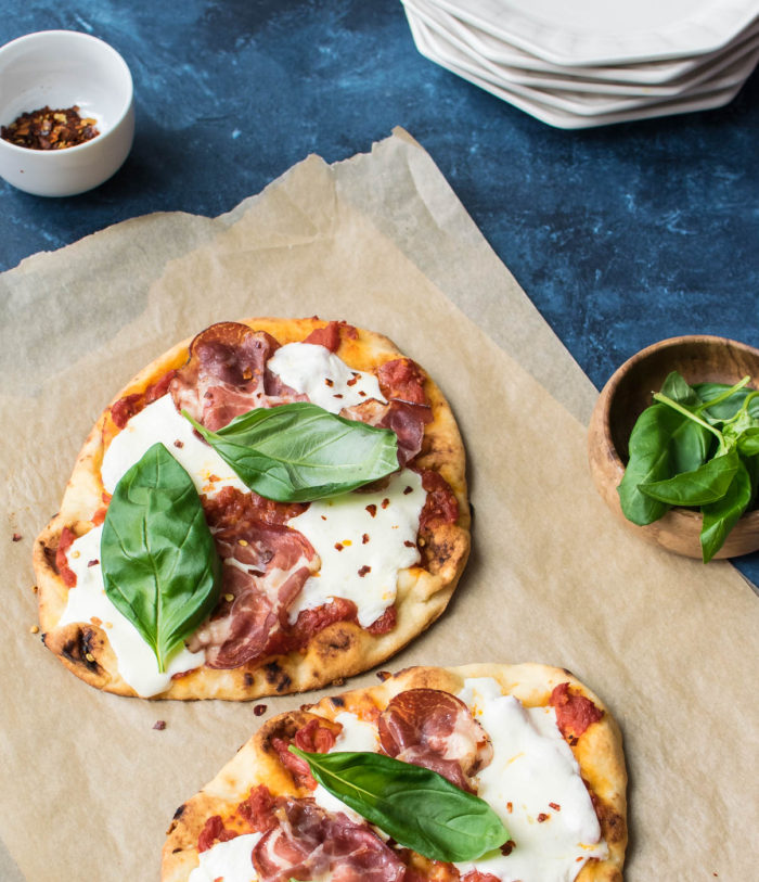 Naan Pizza with Fresh Mozzarella and Coppa