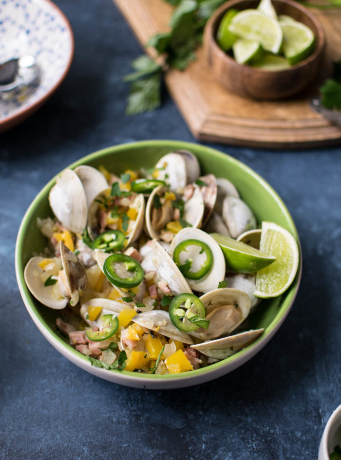 Tequila Clams with Pancetta and Peppers