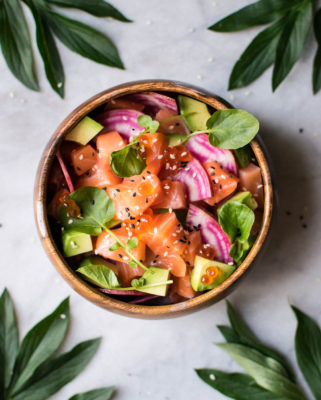 Salmon Poke Bowl with Roe and Watercress