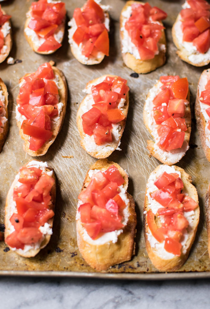 tomatoes on toasted bread for bruschetta