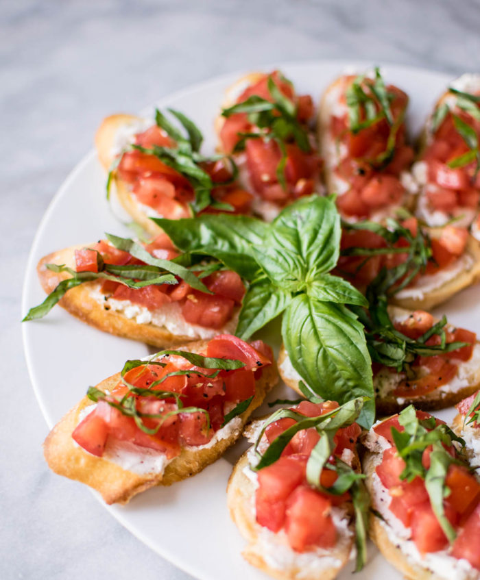 Italian Bruschetta Platter with fresh basil