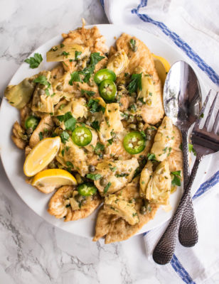 Chicken Piccata with Artichokes and Jalapeños