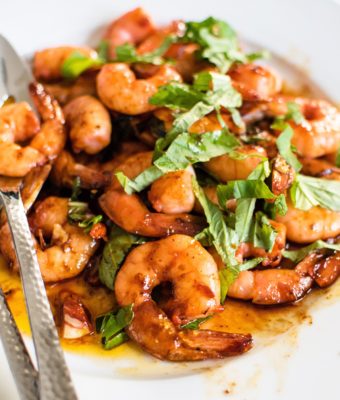 Sweet and Spicy Grenadine Shrimp with Basil