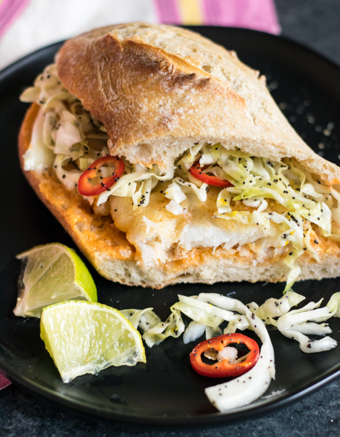 Spicy Fish Sandwiches with Citrus Poppy Slaw