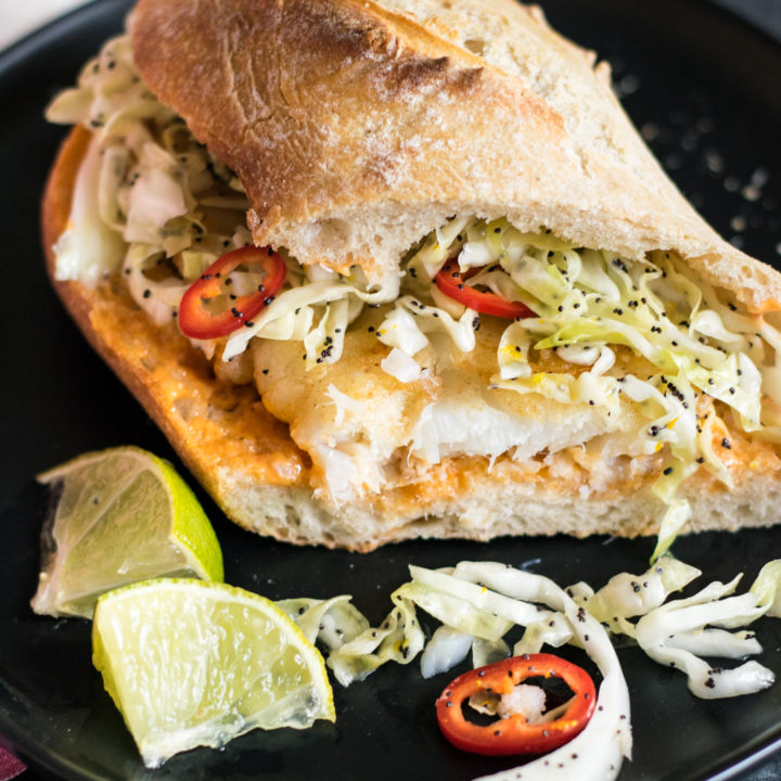 Spicy Fish Sandwiches with Citrus Poppy Slaw