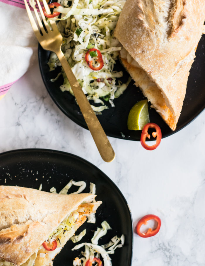 Spicy Fish Sandwiches with Citrus Poppy Slaw