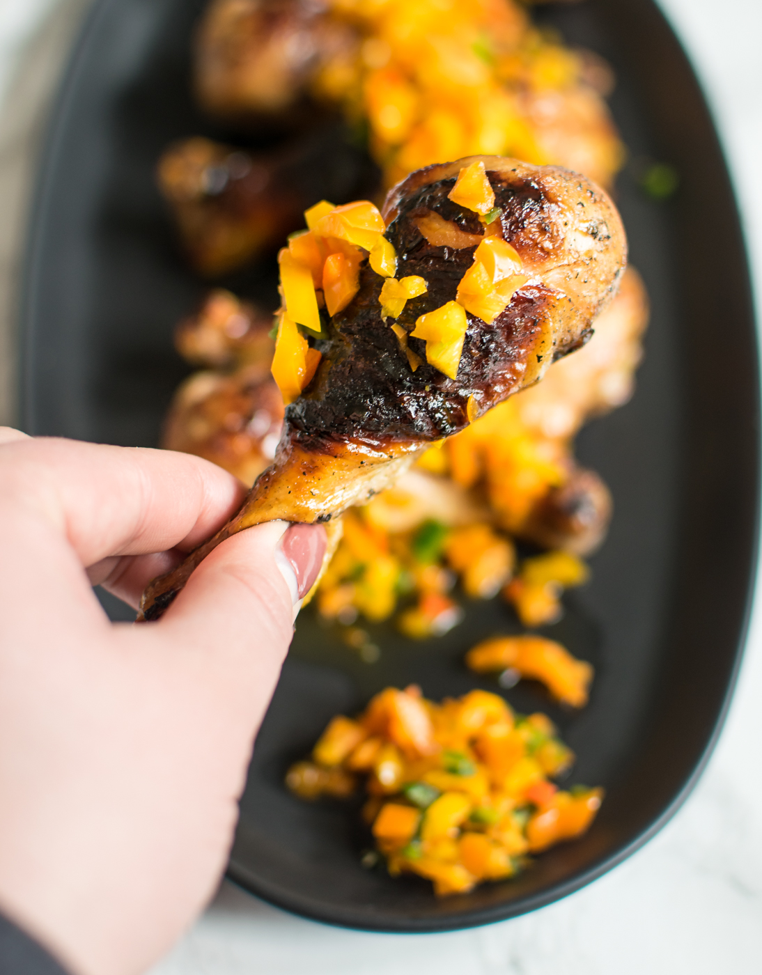 Honey Garlic Drumsticks with Fresh Pepper Relish Carolyn's Cooking