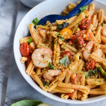 Casarecce with Shrimp and Garlic Breadcrumbs