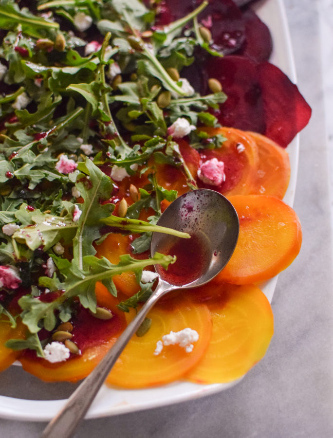 Beet Carpaccio with Goat Cheese and Pepitas