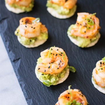 Spicy Shrimp and Smashed Avocado Bites.