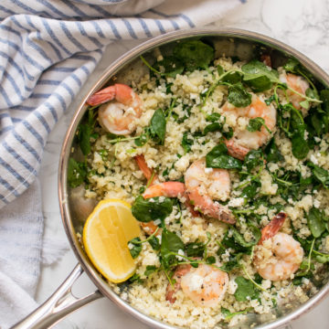 Cauliflower Rice with Shrimp, Watercress, and Feta