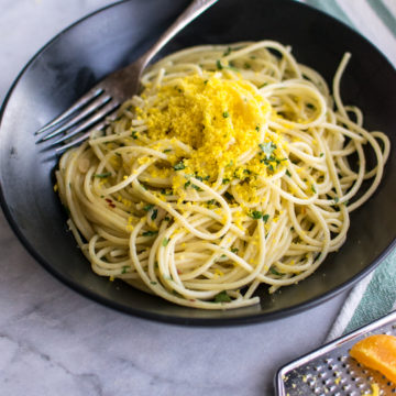Aglio e Olio with Cured Egg Yolk grated on top