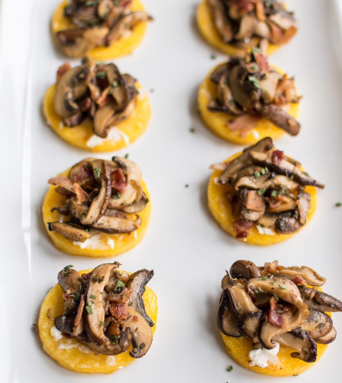 Polenta Bites with Mushrooms and Bacon 