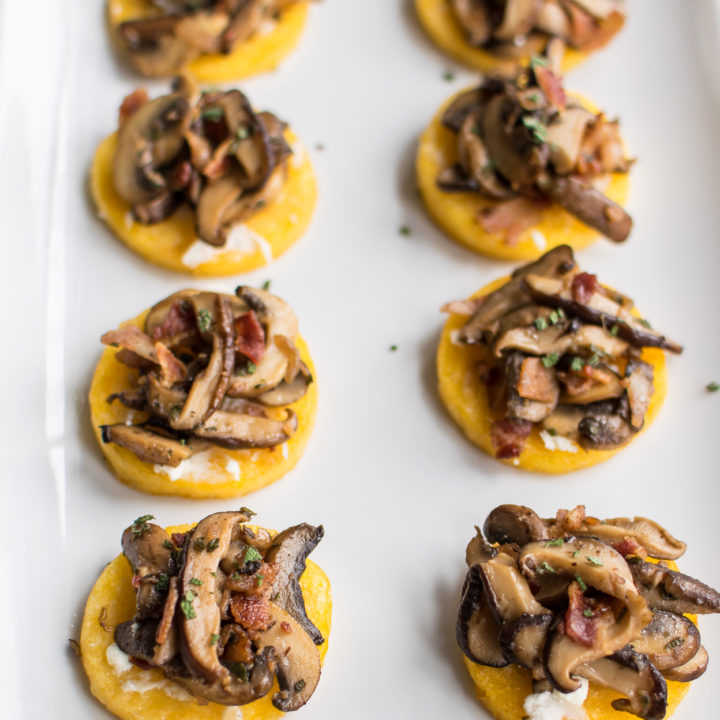 Polenta Bites with Mushrooms and Bacon