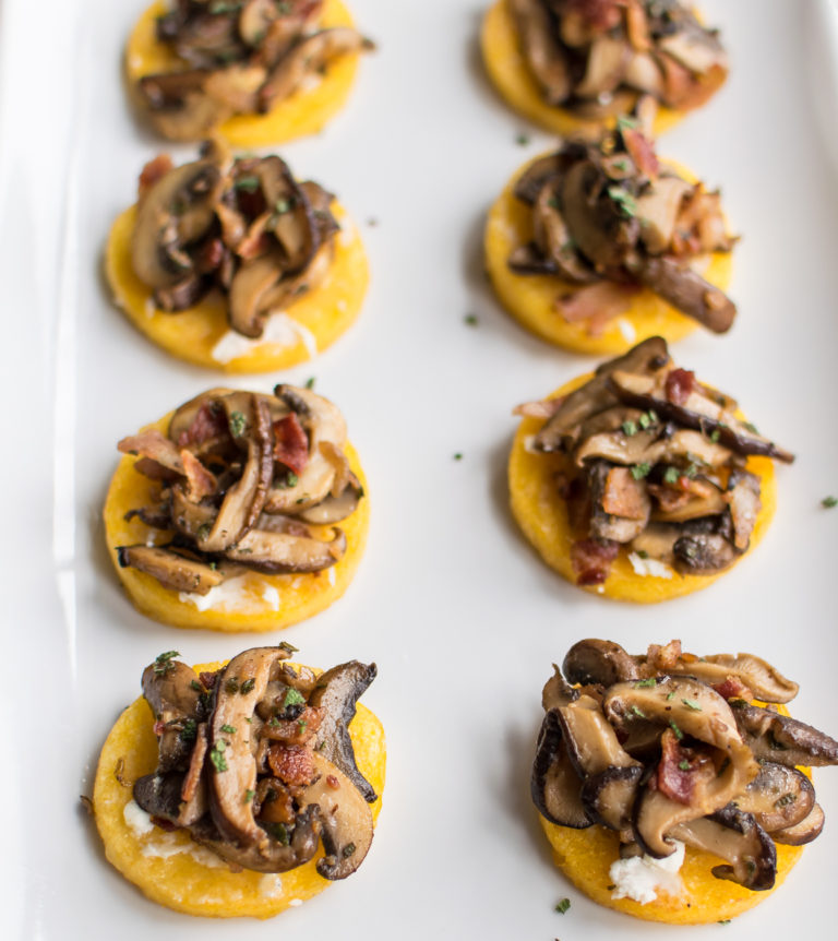 Mushroom and Bacon Polenta Bites | Carolyn's Cooking