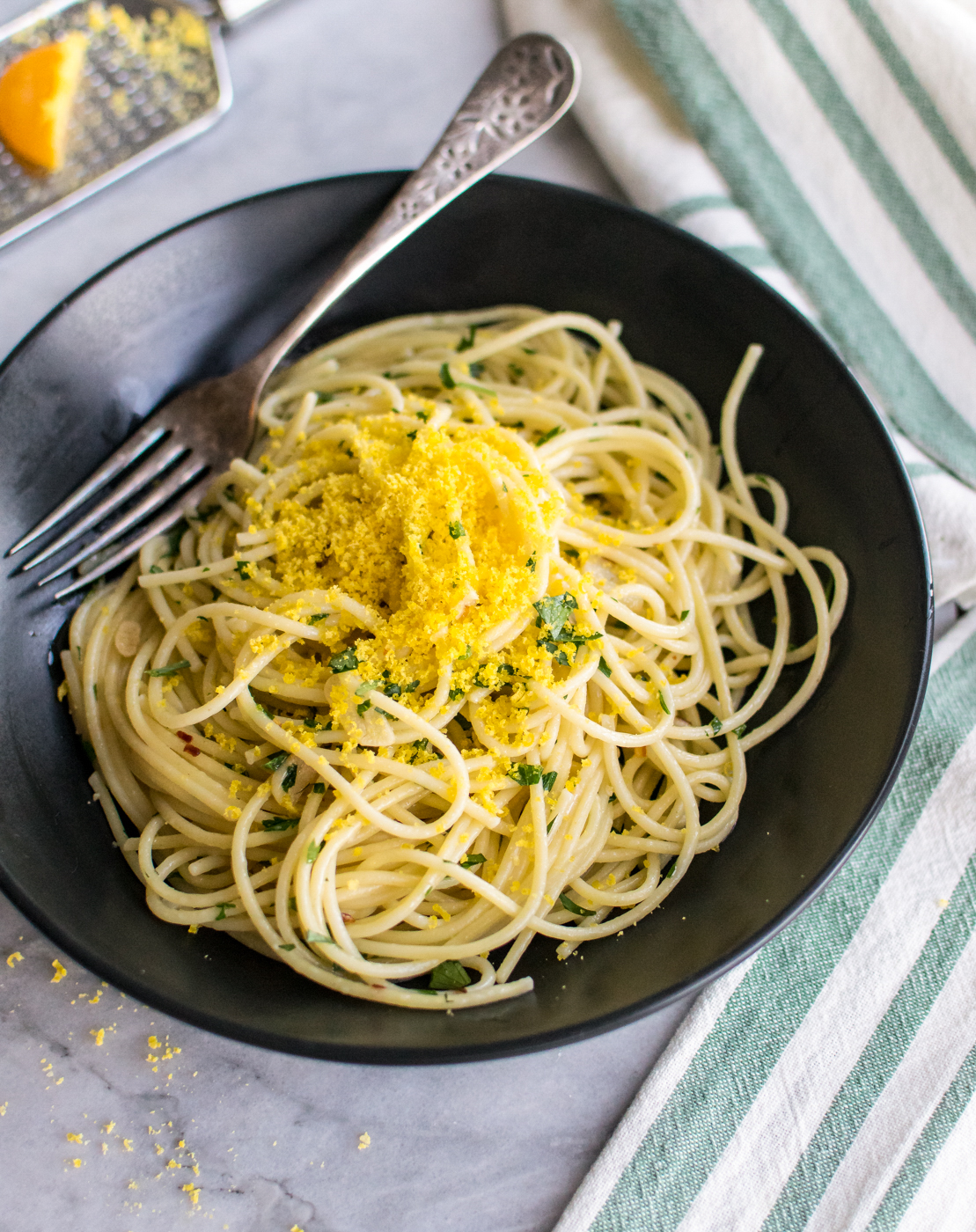 Aglio e Olio with Cured Egg Yolk | Carolyn's Cooking