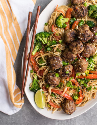 Stir Fried Noodles with Teriyaki Chicken Meatballs | Carolyn's Cooking