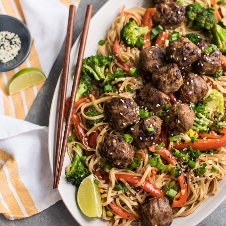 Teriyaki Chicken Meatballs with Noodles