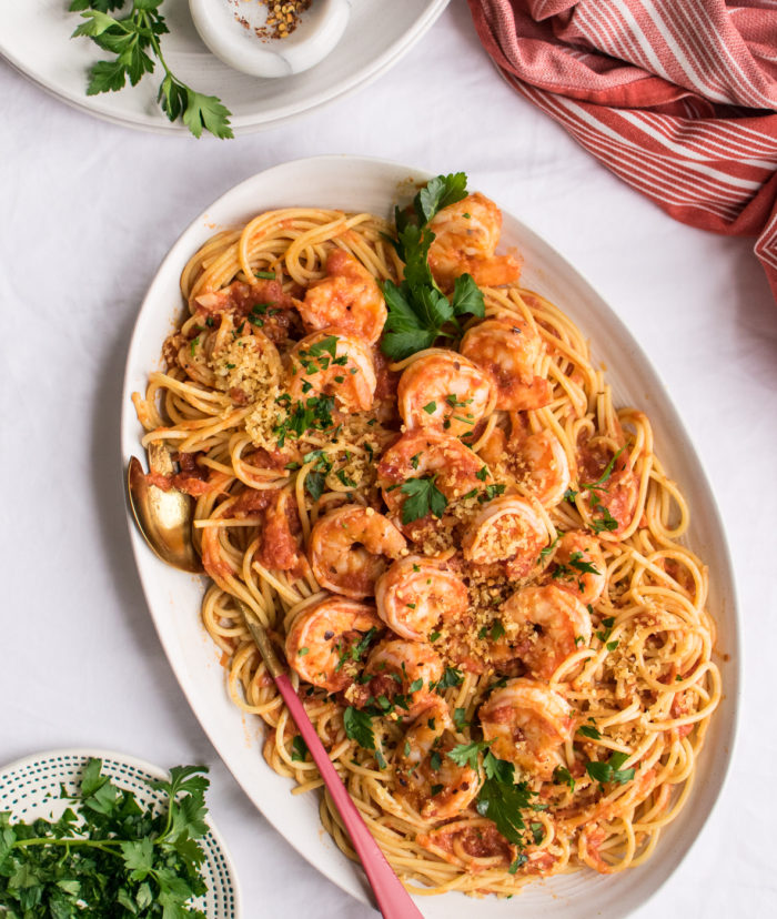 Shrimp Fra Diavolo with Pasta.