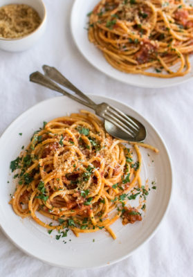 Bucatini with Anchovy Tomato Sauce