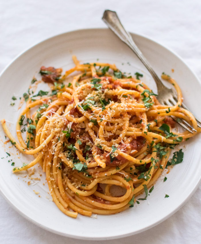 Bucatini with Anchovy Tomato Sauce