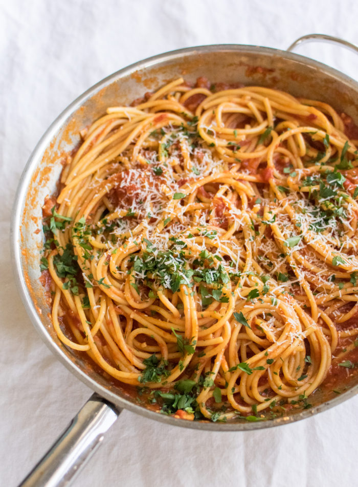 Bucatini with Anchovy Tomato Sauce 