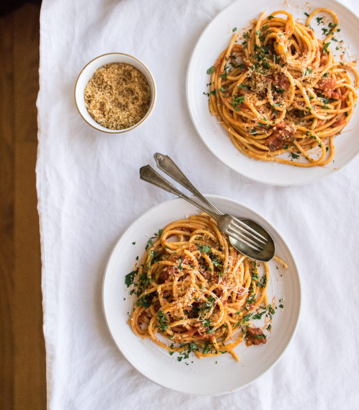 Bucatini with Anchovy Tomato Sauce