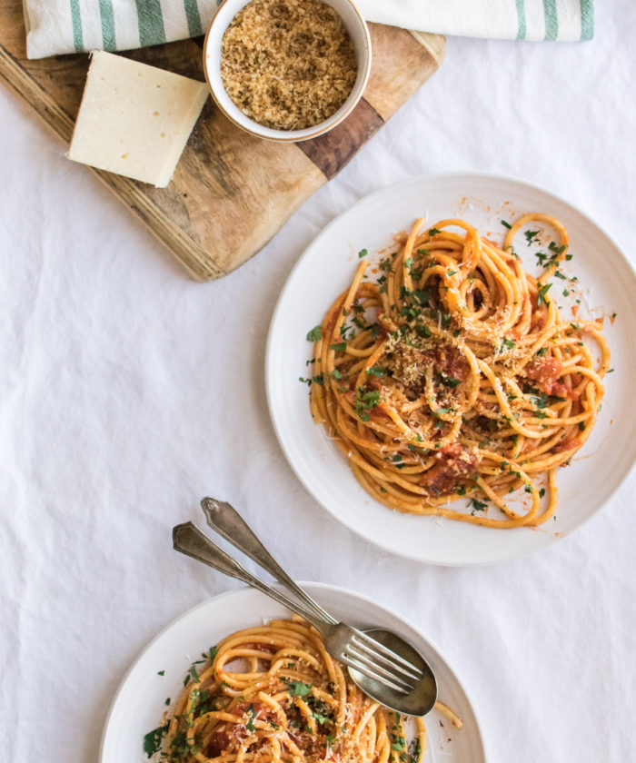 Bucatini with Anchovy Tomato Sauce 