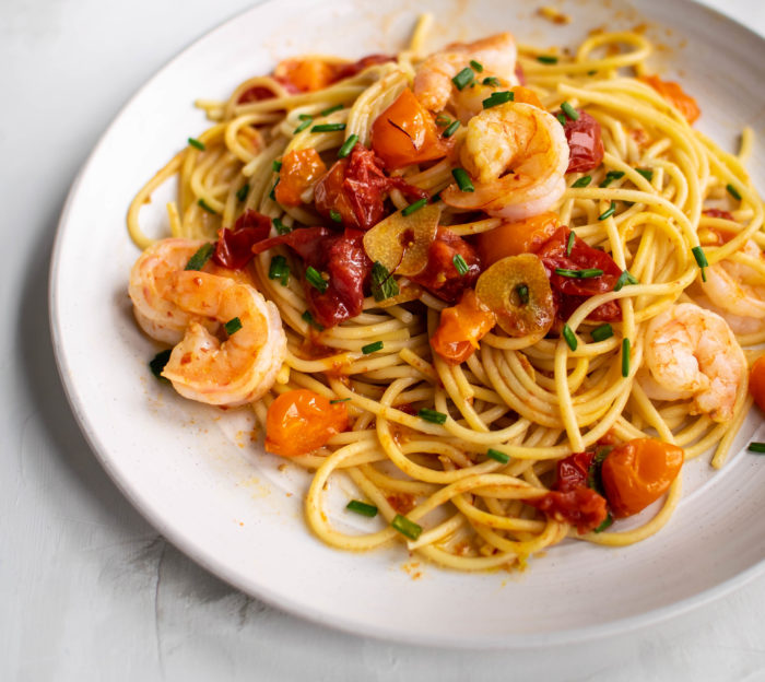 Spaghetti with Saffron Roasted Tomatoes