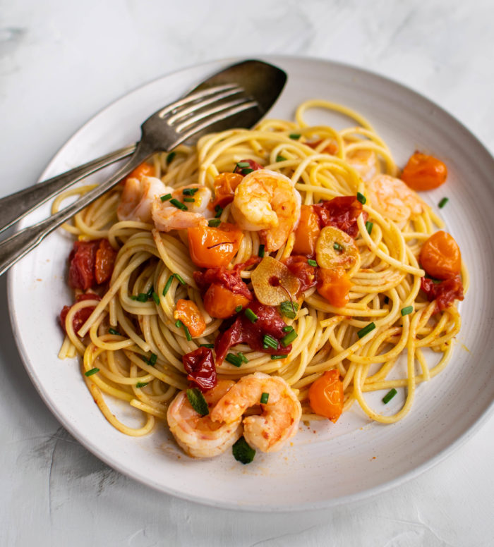 Spaghetti with Saffron Roasted Tomatoes