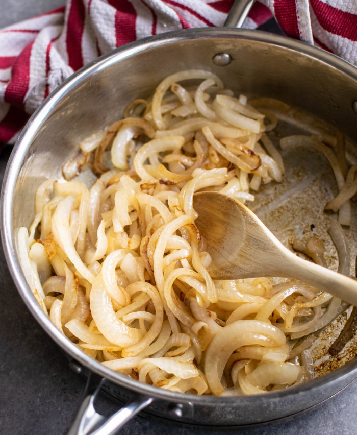 caramelized onions cooking in skillet