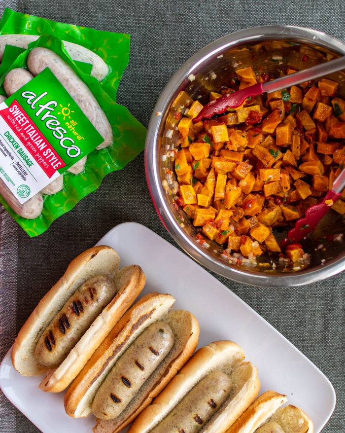 Grilled Sausages with Butternut Squash Relish