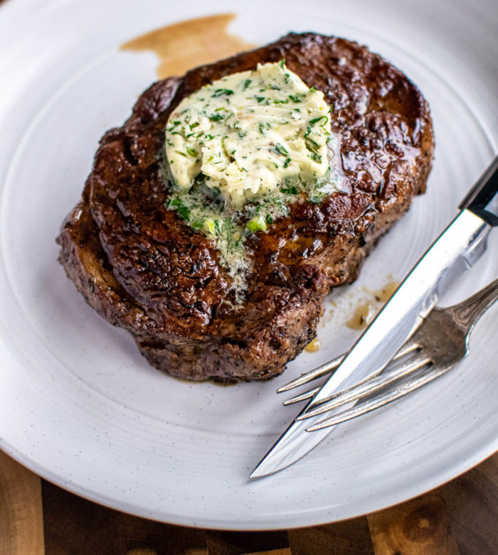 ribeye with anchovy herb butter