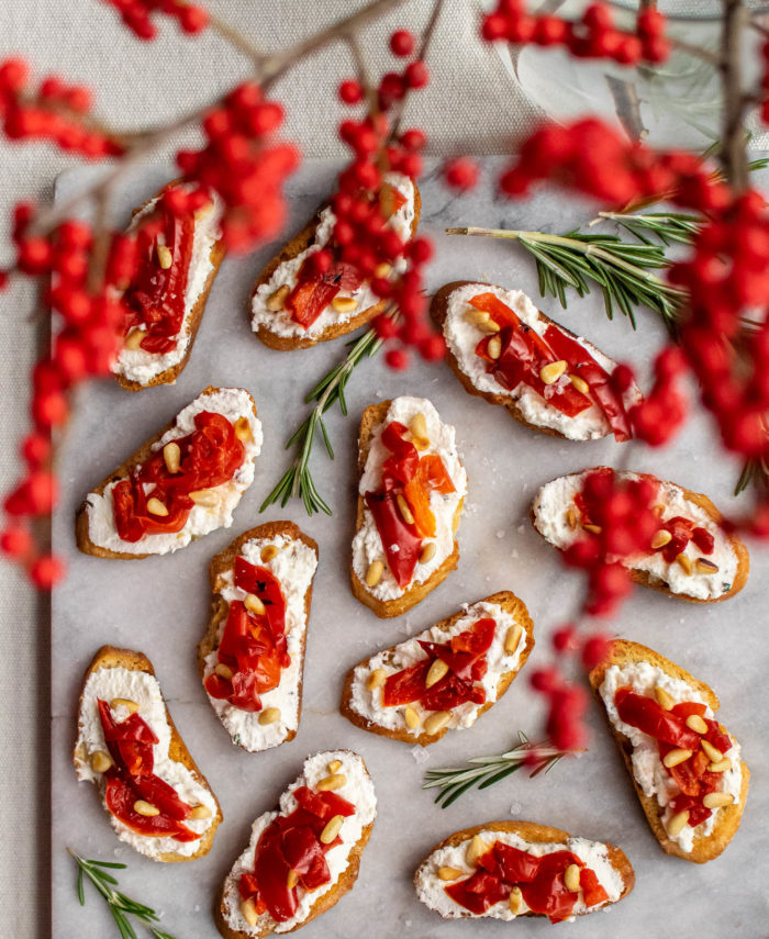 Ricotta and Roasted Red Pepper Crostini 