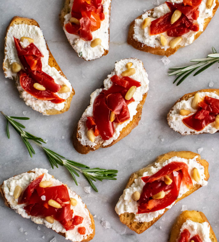 Ricotta and Roasted Red Pepper Crostini