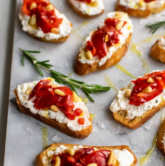 Ricotta and Roasted Red Pepper Crostini 