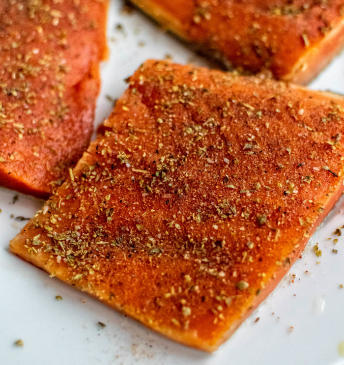 Sockeye salmon with Greek seasoning