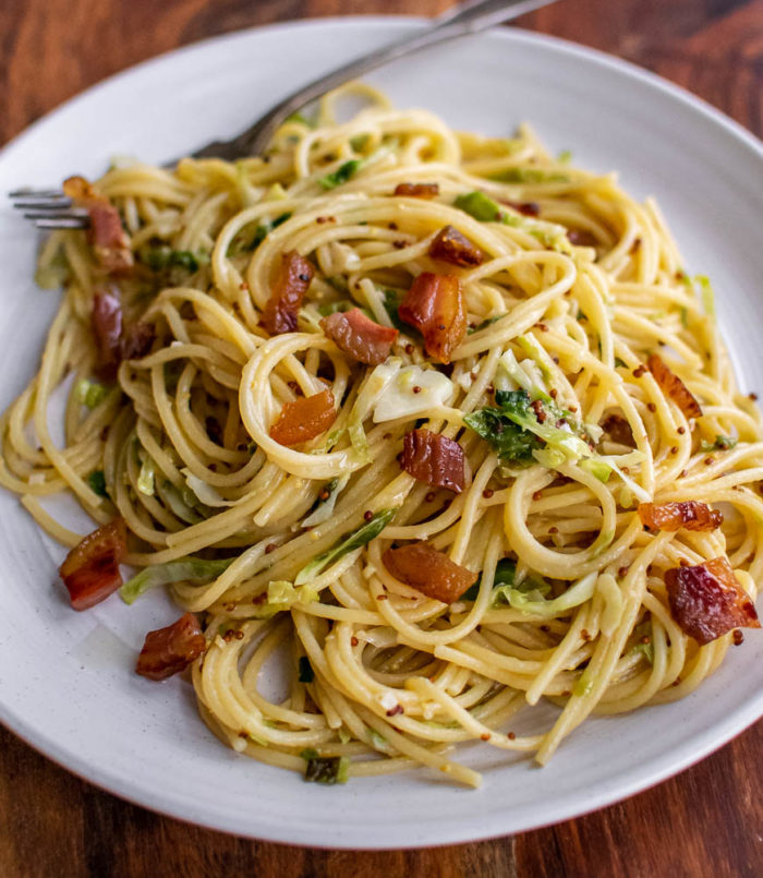 Spaghetti with Brussels Sprouts and Guanciale