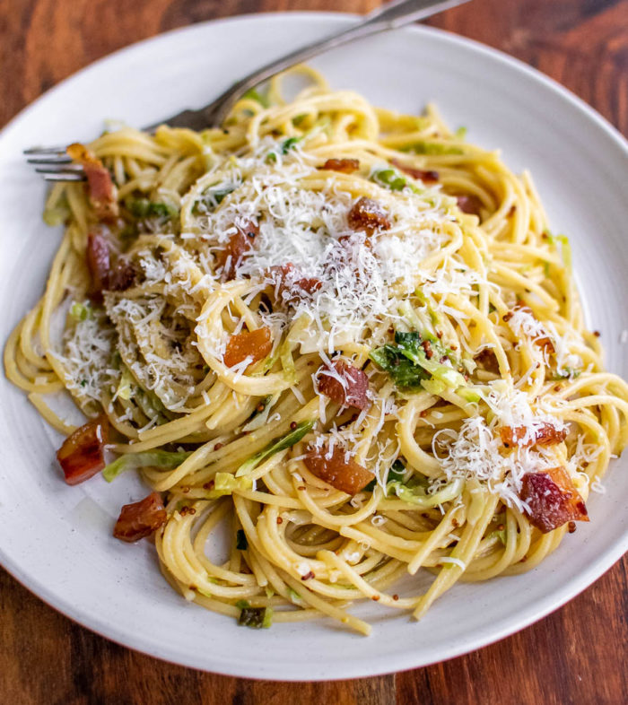 Spaghetti with Brussels Sprouts and Guanciale