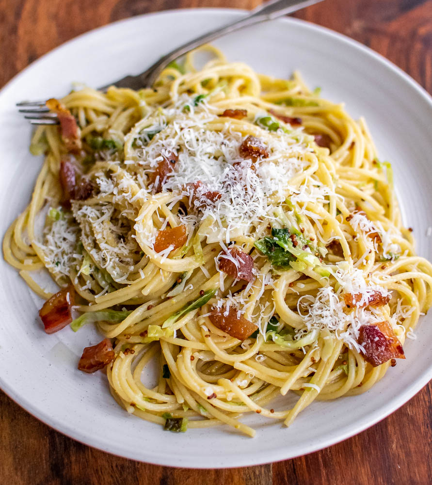 Spaghetti with Guanciale and Brussels Sprouts